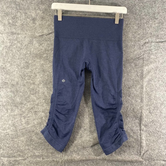 Lululemon In The Flow Crop Leggings 4 Heathered Cadet Blue Stretch Capri - Picture 2 of 9